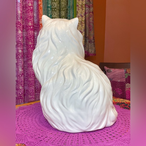 Vintage MCM Ceramic White Persian Cat With Green Eyes - Picture 6 of 13